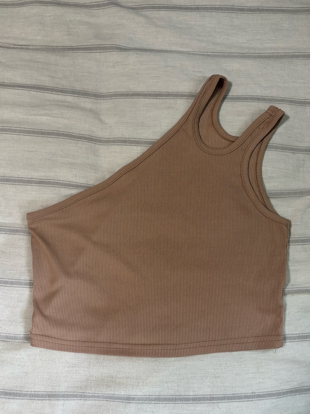Ribbed Asymmetric One-Shoulder Tank Top - Nude